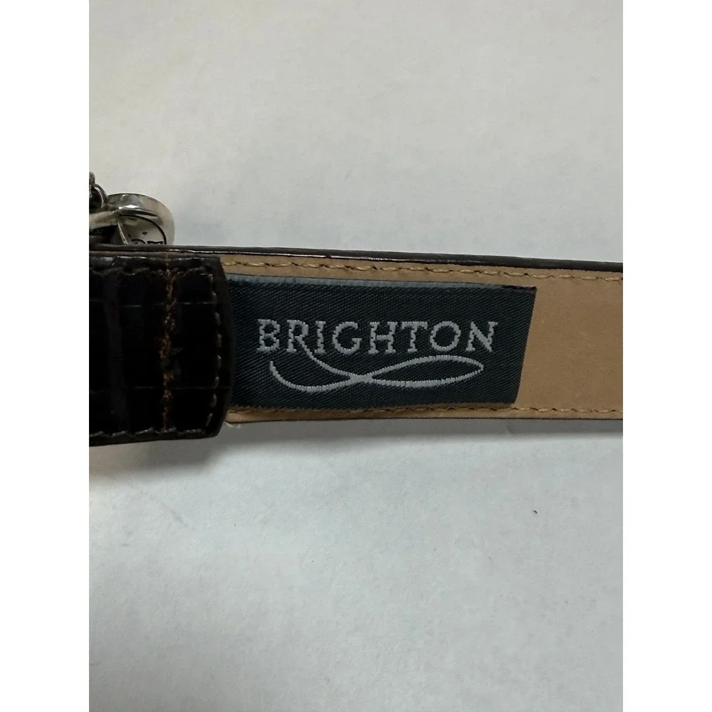 Brighton Brown Croco Embossed Leather Belt Silver Engraved Filigree Buckle VTG